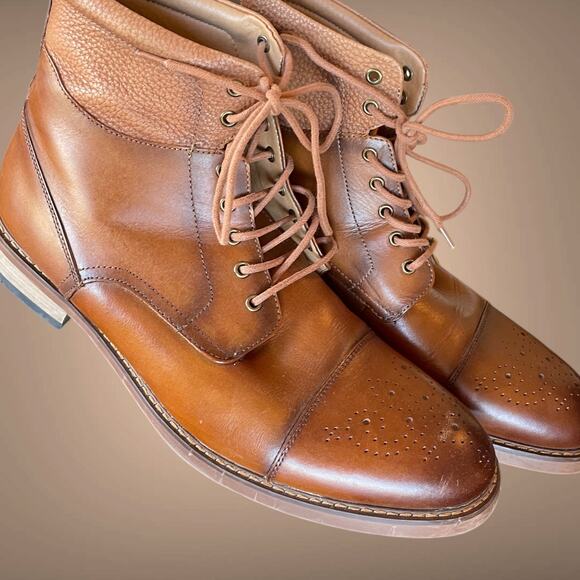 Men\'s LA MILANO Alan II Cognac Leather Lace Up Boots One Repairable Flaw
